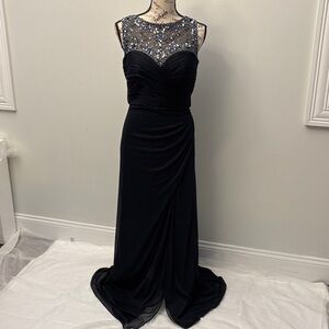 Patra Black and Silver Beaded Prom Dress